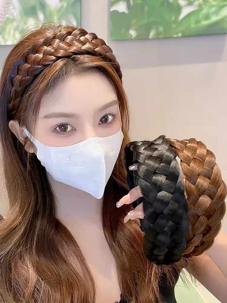 Wig Braided Headbands for Women Fishbone Wide Twist Hairbands Handmade Head Hoop Hair Bands Styling Headwear Accessories Gift