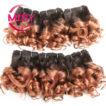 Curly Hair Bundles Brazilian Human Hair Weave 6 Bundles With Lace Closure Colored 1B/27/30/33/99J Short Hair Extension For Women