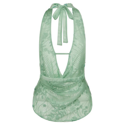 hirigin Sexy Glitter Sequin Tank Tops Women Y2K Fashion Deep V-neck Hollow Out Cropped Tops Tee Summer New Backless Beach Tops