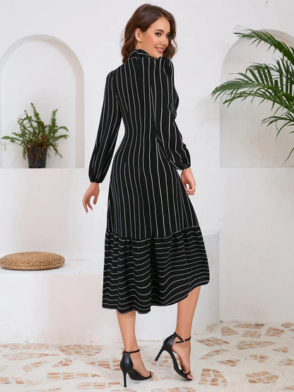 Women's Dresses Formal Fashion Office Lady Professional High-end Stand-up Collar Thin Striped Party Dress Vestidos De Mujer