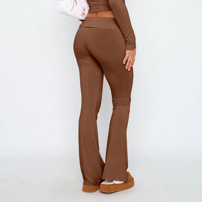 Long Pants Women Fashion Trousers Solid Elastic Leggings Flare Bottoms High Waist Wide Leg Athletic Yoga Bell Pants Summer