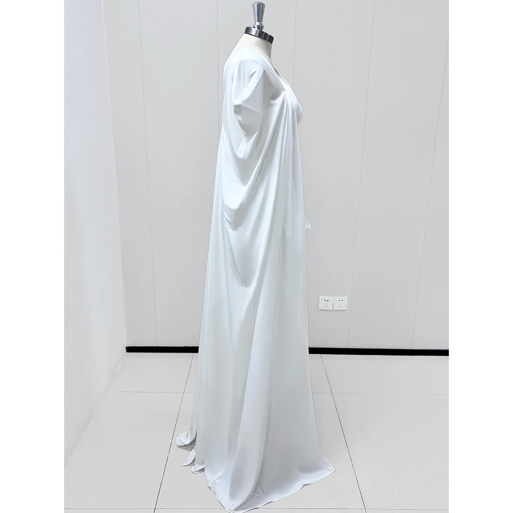 White Women Prom Dresses Elegant A-line Long Sleeves Floor Length Simple Warm Designer High-end Fashion Evening Party Gowns