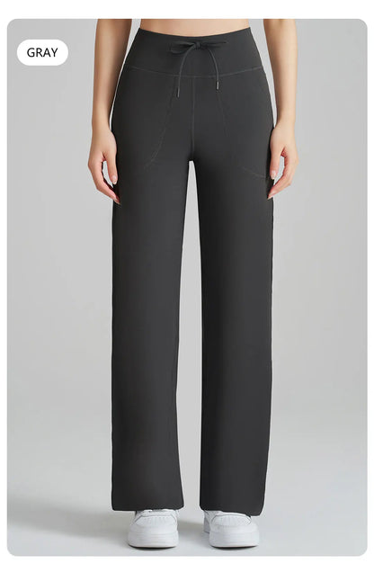 Women's High Waist Stretch Yoga Pants Quick Dry Breathable Loose Running Pants Gym Outdoor Training Pants