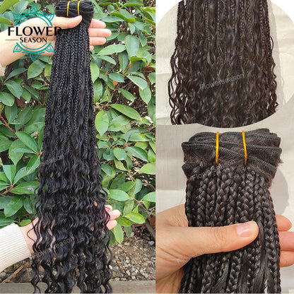 Braids Human Hair Bundles Boho Box Braids Human Hair With Curls Weave Bundles Extension Double Weft 150g/set Braided Weft Hair