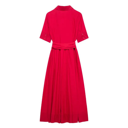 Women's Dresses New Spring 2025 Red Dress Elegant and Romantic Passionate and Unrestrained Belt Embellishment