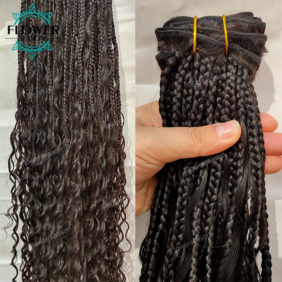 Braids Human Hair Bundles Boho Box Braids Human Hair With Curls Weave Bundles Extension Double Weft 150g/set Braided Weft Hair