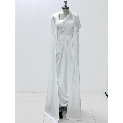 White Women Prom Dresses Elegant A-line Long Sleeves Floor Length Simple Warm Designer High-end Fashion Evening Party Gowns