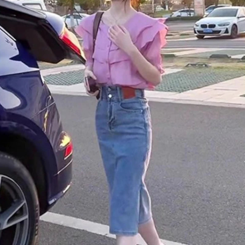 Jeans Skirts for Women New In Midi Woman Denim Skirt Vintage Korean Style Clothing Trend 2024 Stylish Harajuku Cheap Fashion V