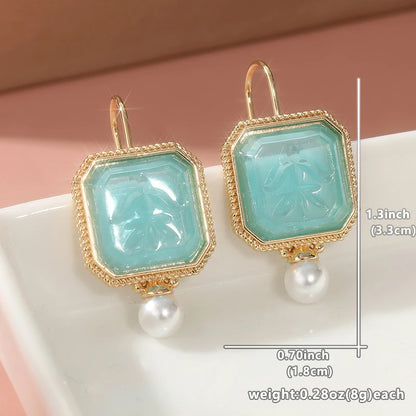 Intaglio Earrings, Blue Earrings, Vintage Jewelry, Imitation Pearl Earrings, Art Deco Earrings, Dainty Earrings, Gift for Mom