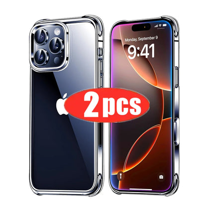 2pcs Ultra-thin Clear shockproof Phone Case for iPhone 16 15 14 13 12 11 Pro Max 14 15 16 Plus iPhone protector Silicone Cover