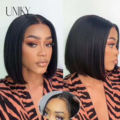 Glueless Wigs Ready To Wear 6x4 Lace Wig Straight Short Bob Wigs Human Hair Glueless Preplucked Human Wigs Ready To Go 180%
