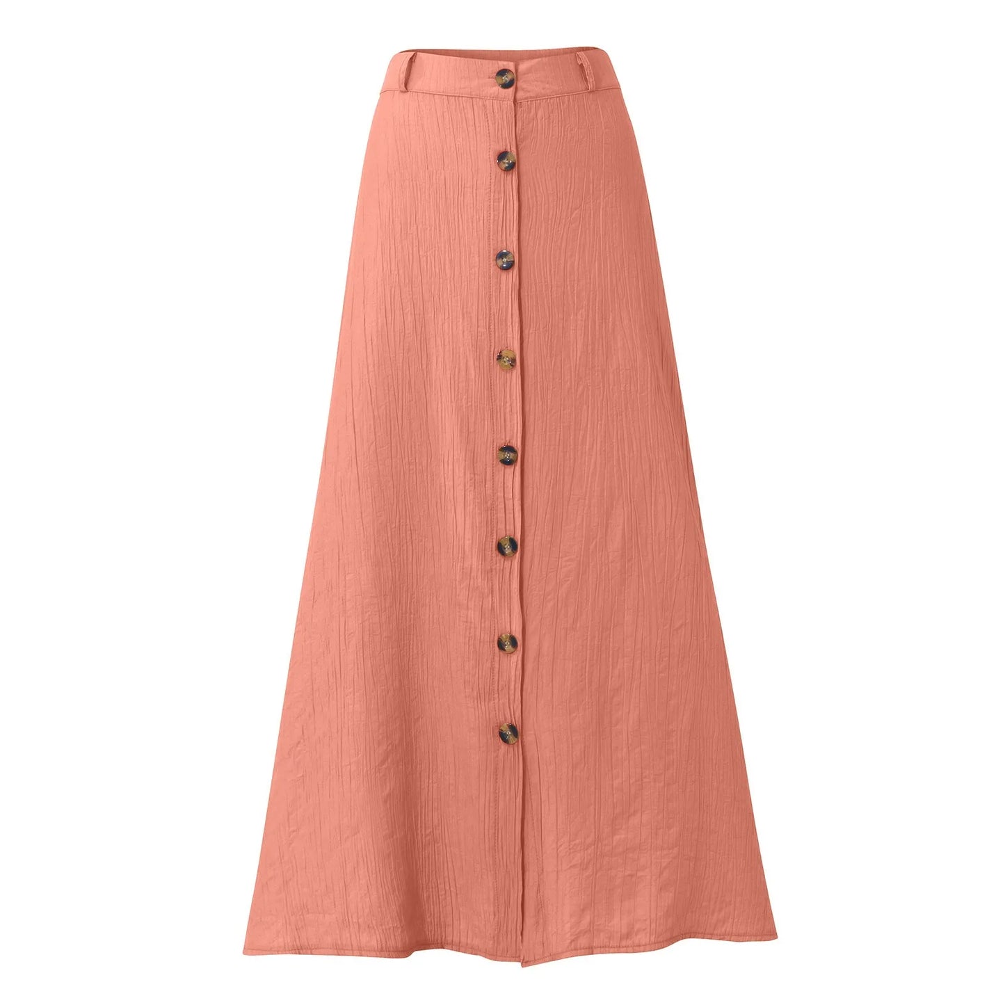 Midi Skirts For Women Bohemian Style Daily And Versatile Half Skirt Fashion Plain Color Basics High Waist Beach Button Dress