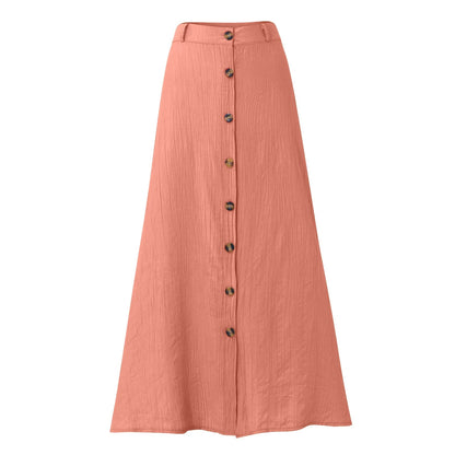 Midi Skirts For Women Bohemian Style Daily And Versatile Half Skirt Fashion Plain Color Basics High Waist Beach Button Dress