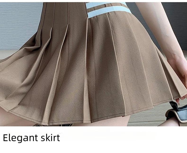 Women's Skirt With Shorts Summer Black Pleated Skirt For Girls Brown A Line High Waist Y2k Mini saias Spring Korea Style Clothes