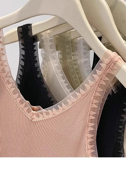 2025 Women Summer Fashion Thin Knitted Undershirt Sleeveless Corset Top Half High Neck Comfortable Breathable Lace Tank Top New