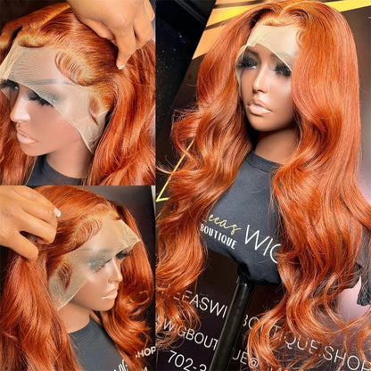 30 36 Inch Ginger Body Wave Human Hair Colored Wigs 100% 13X6 Hd Lace Frontal Wig 13X4 Preplucked Lace Front Wigs For Women