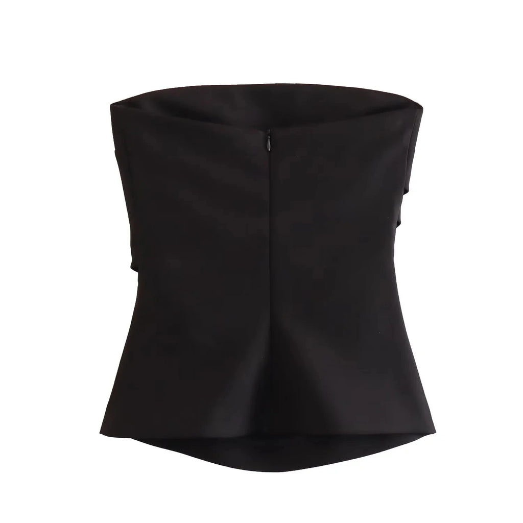 TRAF Women Top Off Shoulder Tube Top Woman Ruched Corset Crop Tops Summer Backless Pink Black White Top Strapless Sexy Tops
