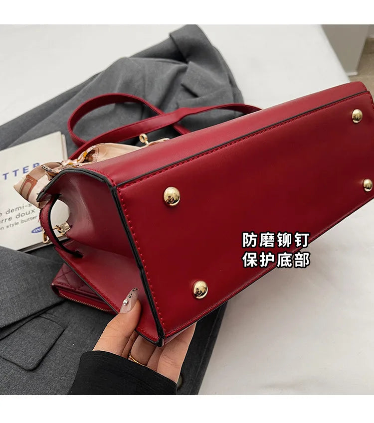 2025 New! Women's Red Tote Bag - Light Luxury, Large Capacity, Elegant Design, Versatile for Work & Party, Premium PU Leather
