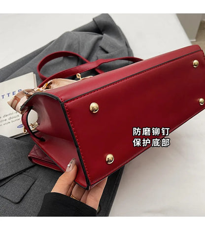 2025 New! Women's Red Tote Bag - Light Luxury, Large Capacity, Elegant Design, Versatile for Work & Party, Premium PU Leather