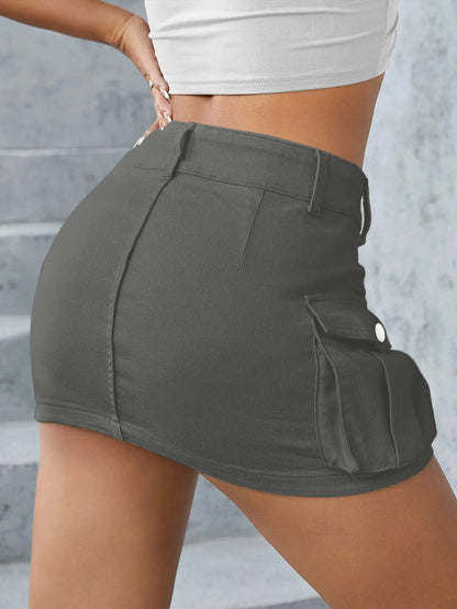 Gothic Multi-pocket Black Skirt Jean Street Fashion Hip Hop Vintage Mini Skirt Casual Sexy Maxi Skirts for Women Clothing