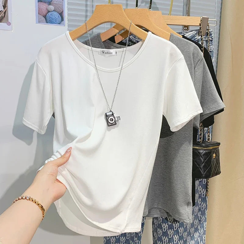 2025 Women T Shirt Girls T-Shirt Woman Clothes Tops Tshirt Female Short Sleeve Spring Tee Sexy Y2k Top White New