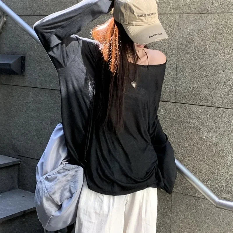 Women T-Shirts Casual Loose New Slightly Transparent O Neck Female Top Thin Sun Protection Tees Spring Summer 2025