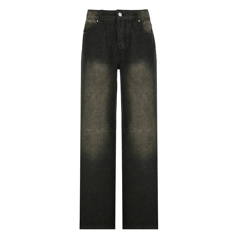 Low Waist Jeans for Women Goth Y2k Style Baggy Jeans Punk New Jeans Wide Leg Denim Pants Kpop Casual Loose Streetwear