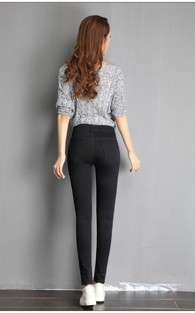 Jeans for Women Mom Jeans Blue Gray Black Woman High Elastic Stretch Jeans Female Washed Denim Skinny Pencil Pants