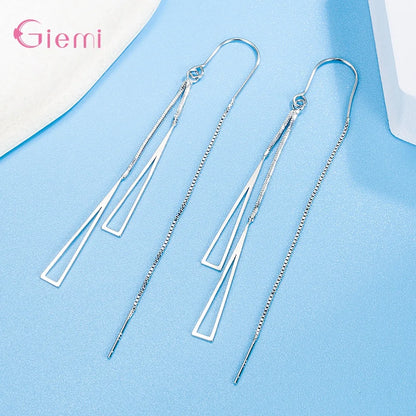925 Sterling Silver Earrings Fashion Jewelry Simple Geometric Tassel Long Box Chain Thread Pendientes Ear Decoration Ornaments