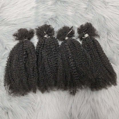 Human Hair No Weft 4C Afro Kinky Curly Virgin Brazilian Human Hair Extensions Weave Bundles Weaving for African Black Women 16"