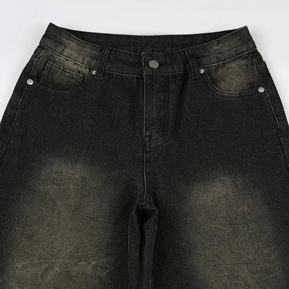 Low Waist Jeans for Women Goth Y2k Style Baggy Jeans Punk New Jeans Wide Leg Denim Pants Kpop Casual Loose Streetwear