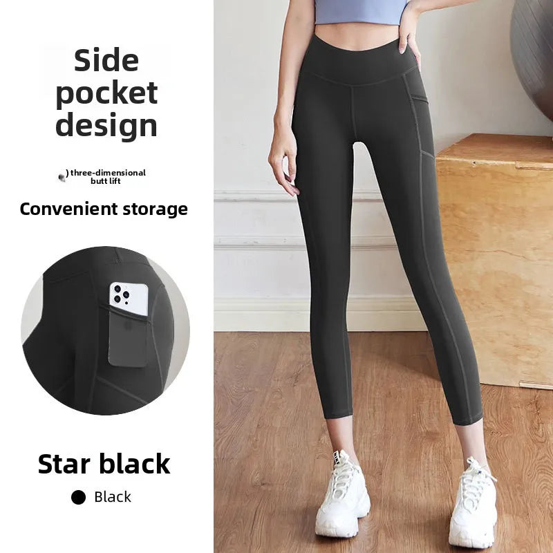 Yoga Pants Women High Waist Lift Hip Mesh Side Pocket Stretch Sports Leggings Running Yoga Clothing Fitness Pants