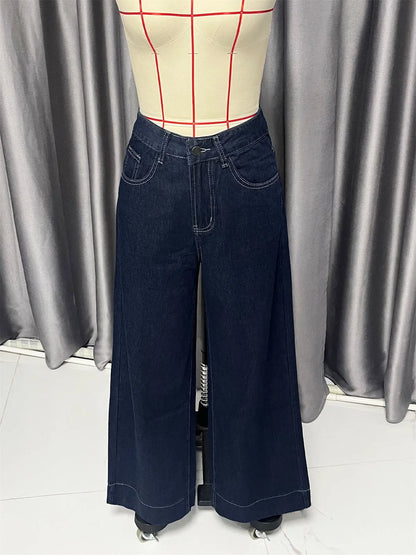 Fashion Wide Leg Jeans Women 2025 Spring Autumn New Retro High Waist Pant Solid Chic Casual Trousers Office Lady Street Pants