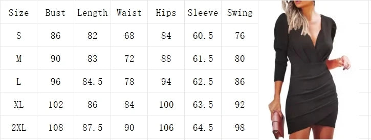Women's Sexy Mini Dresses Spring Autumn V-Neck Long Sleeved Slim Dress Solid Color Pleated Party Dress Vestidos Cortos