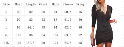 Women's Sexy Mini Dresses Spring Autumn V-Neck Long Sleeved Slim Dress Solid Color Pleated Party Dress Vestidos Cortos