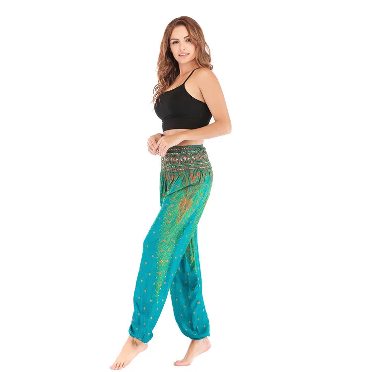 Women's Yoga Pants Printed Ethnic Style Loose Yoga Trousers Bloomers High Waist Fitness Sports Crotch Dance  Sweatpants