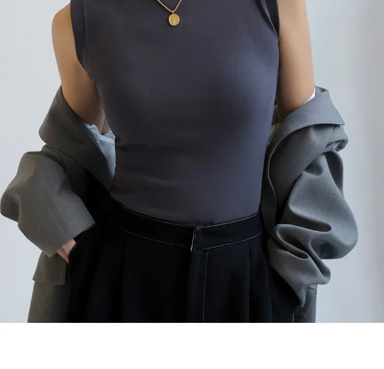 Women's Pure Cotton High Strecth Sleeveless Top Scoop Neck Breathable Solid Versatile Basic Camisole T-shirt Hot Tops for Women