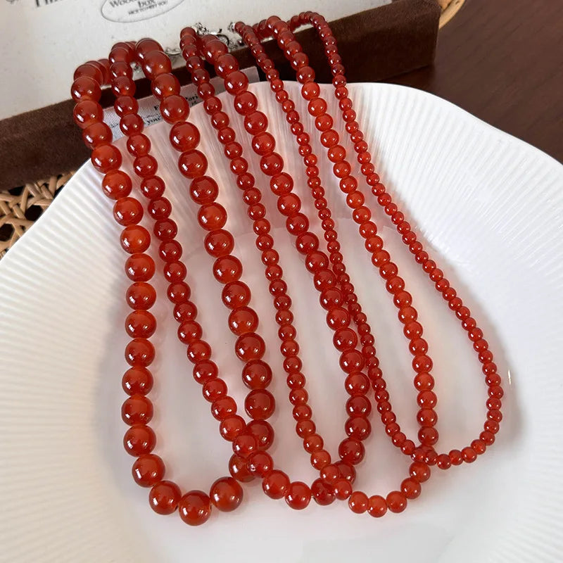 Red Beaded Necklace for Women Glass Bead Clavicle Chokers Exquisite Elegant Neck Necklace Aesthetic Jewelry Party Accessories