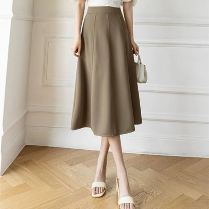 Women's Skirt 2025 Spring Women High Waist Solid Vintage Girl's Waist Down Skirt Knee-length A-line Fashion Thin Skirt for Women