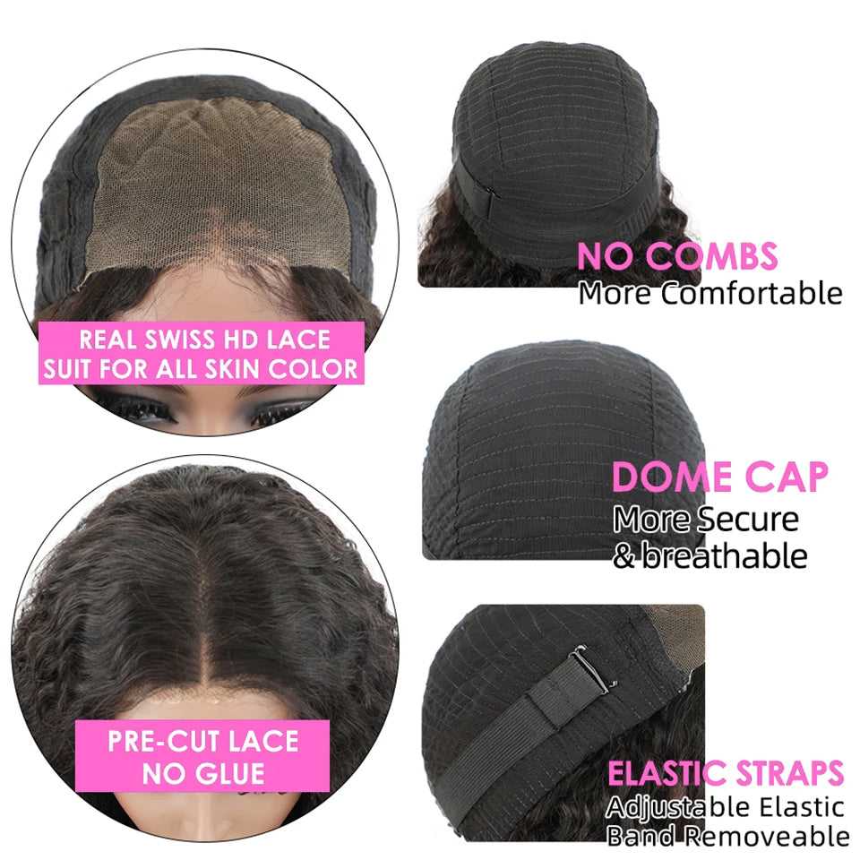 Wear Go Glueless Wig Malayaisn Straight 4x4  Lace Wig Preplucked Human Wigs Ready To Go Pre Cut Pre Bleached Knots