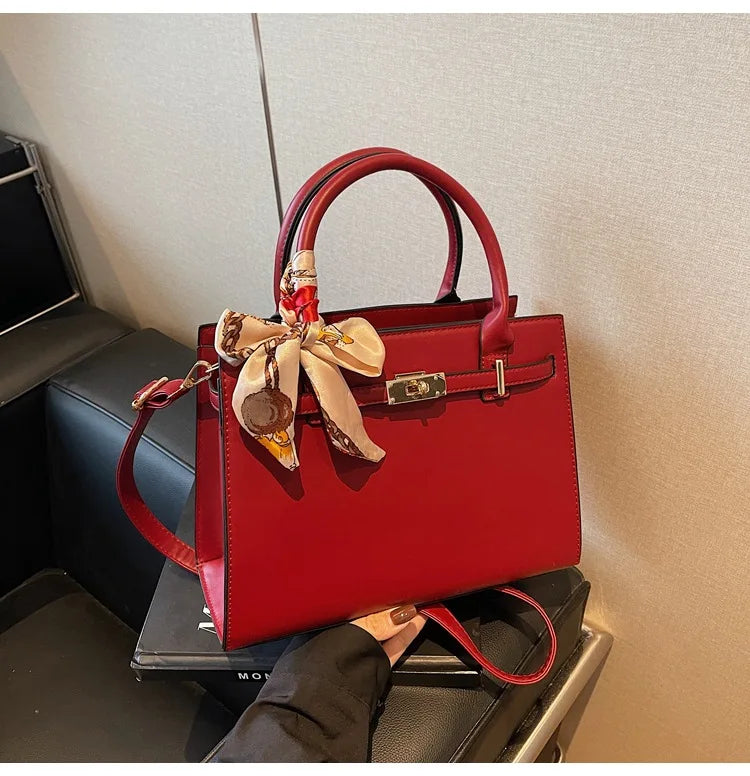 2025 New! Women's Red Tote Bag - Light Luxury, Large Capacity, Elegant Design, Versatile for Work & Party, Premium PU Leather