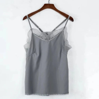 Women Tops  Elegant Tank Top Tube Top Silk Satin Camisole Plain Strappy Vest Tops Sleeveless Blouse French Tuning Delicate Lace