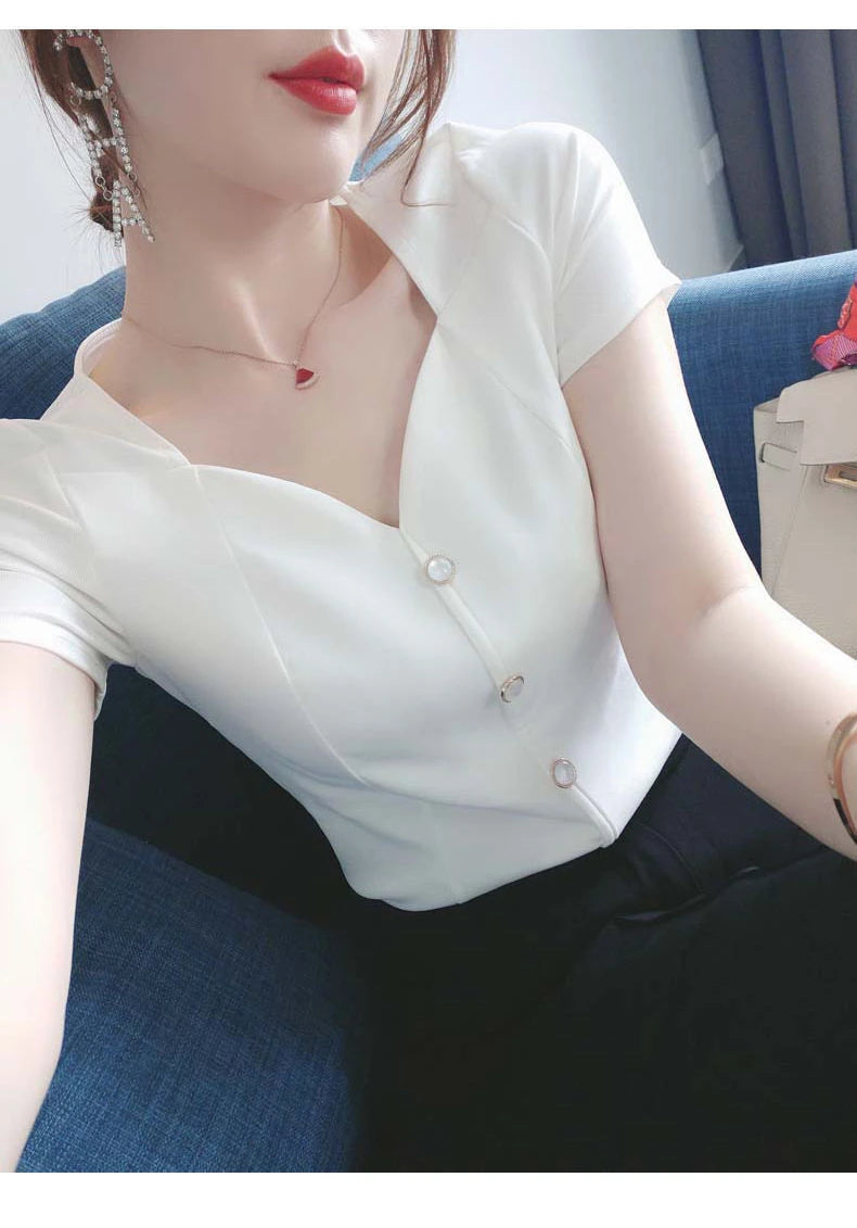 Womens Tops And Blouses Summer Short Sleeve Blouse Women Blusas Mujer De Moda 2022 Turtleneck Knitted Blouse Shirt Tops