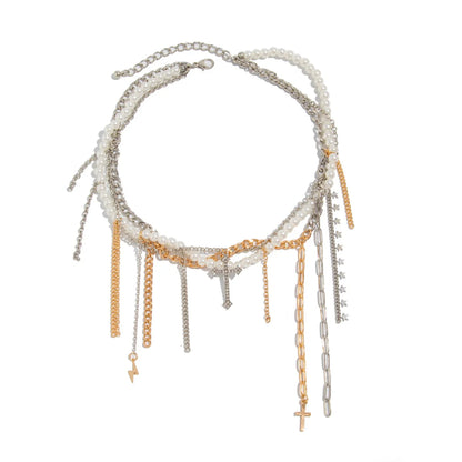 Necklaces for Women Heart-shaped Cross Imitation Pearl Tassel Long Necklace Colliers Femmes Girl Stuff