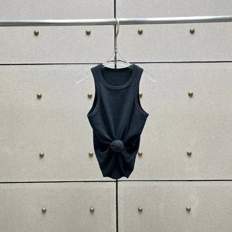 Women t-shirts New twisted flower knotted sleeveless top for summer 2025 Elastic slim pure cotton women's vest corset crop top