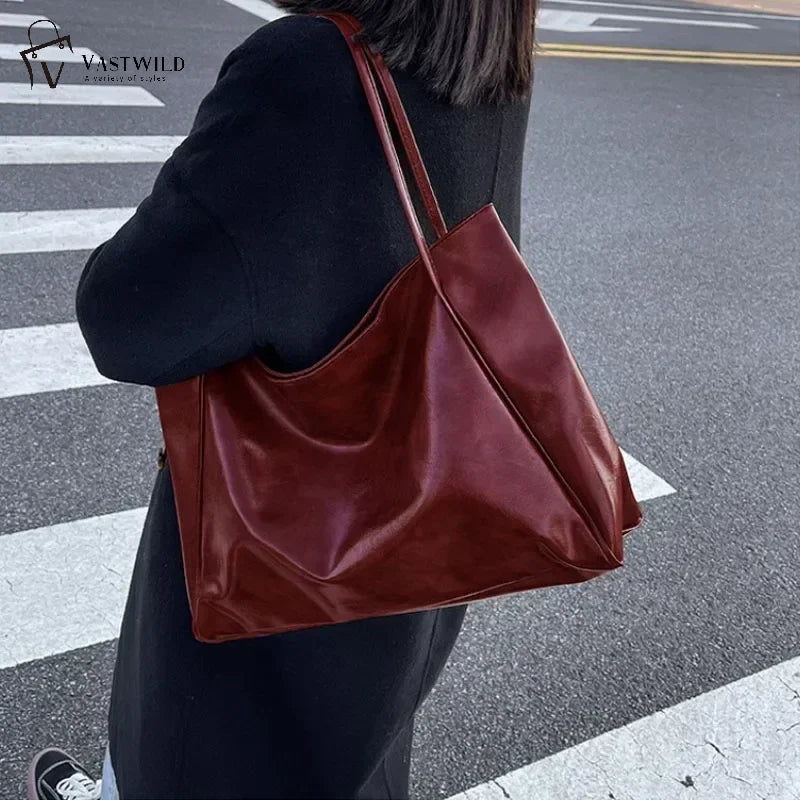 Women Tote Bag Fashion Underarm Pouch Large Capacity Soft Pu Leather Shoulder Bag Retro Crossbody Bag Casual Portable BucketBags