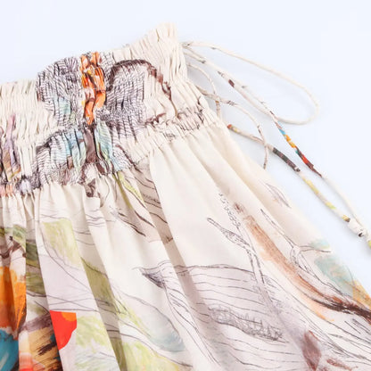 Skirts Summer Women's 2025 New Chic Printed High Waist Skirts Women's Summer Street Elegant Youth Holiday Skirt