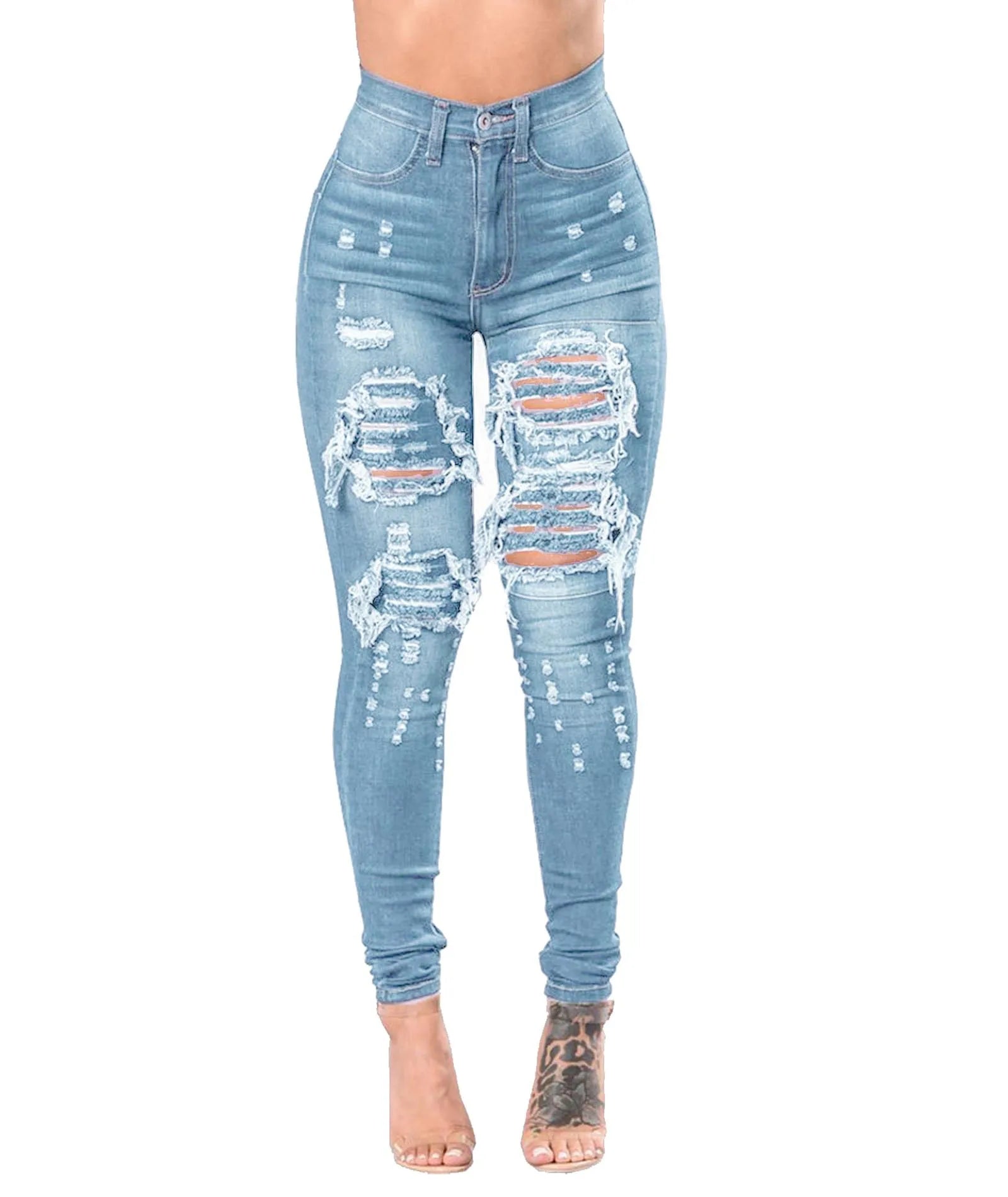 New Designer Denim Women 2025 High Waist Ripped Jeans for Women Skinny Black White Jeans Woman Elastic Slim Jean Female Femme