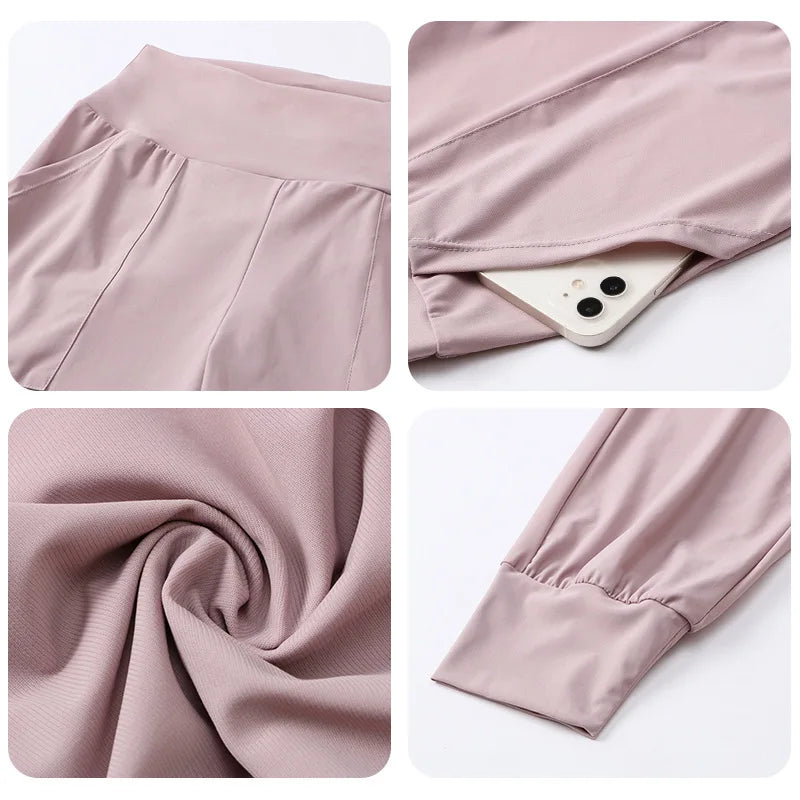Women Loose Yoga Pants Running Sports Training Trousers with Pocket Casual Quick Dry Fitness Pants Thin for Spring Summer