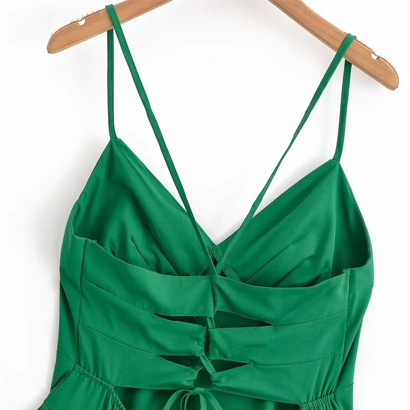 Women's Dresses 2025 New Holiday Temperament Suspenders Back Crossover Maxi Skirt Summer elegant fashion women's midi skirt